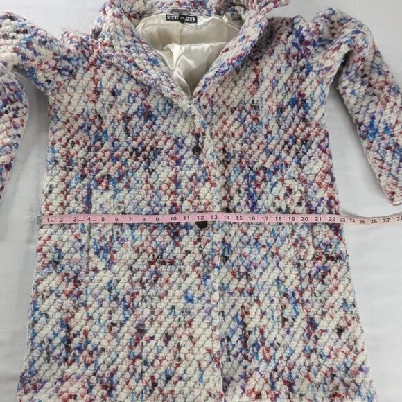 Steve Madden White Multicolor Wool High Pile Collared Coat - Picture 7 of 9